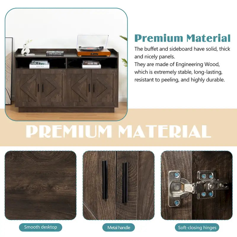 Credenza contenitore buffet con pannelli decorativi sulle ante e maniglie in metallo