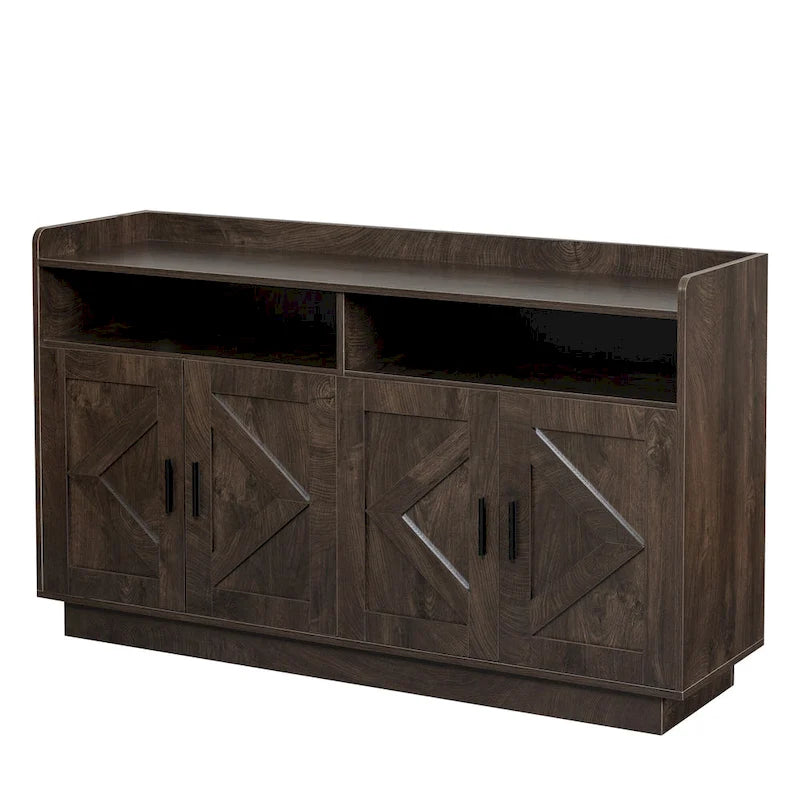 Credenza contenitore buffet con pannelli decorativi sulle ante e maniglie in metallo