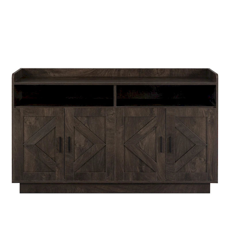 Credenza contenitore buffet con pannelli decorativi sulle ante e maniglie in metallo