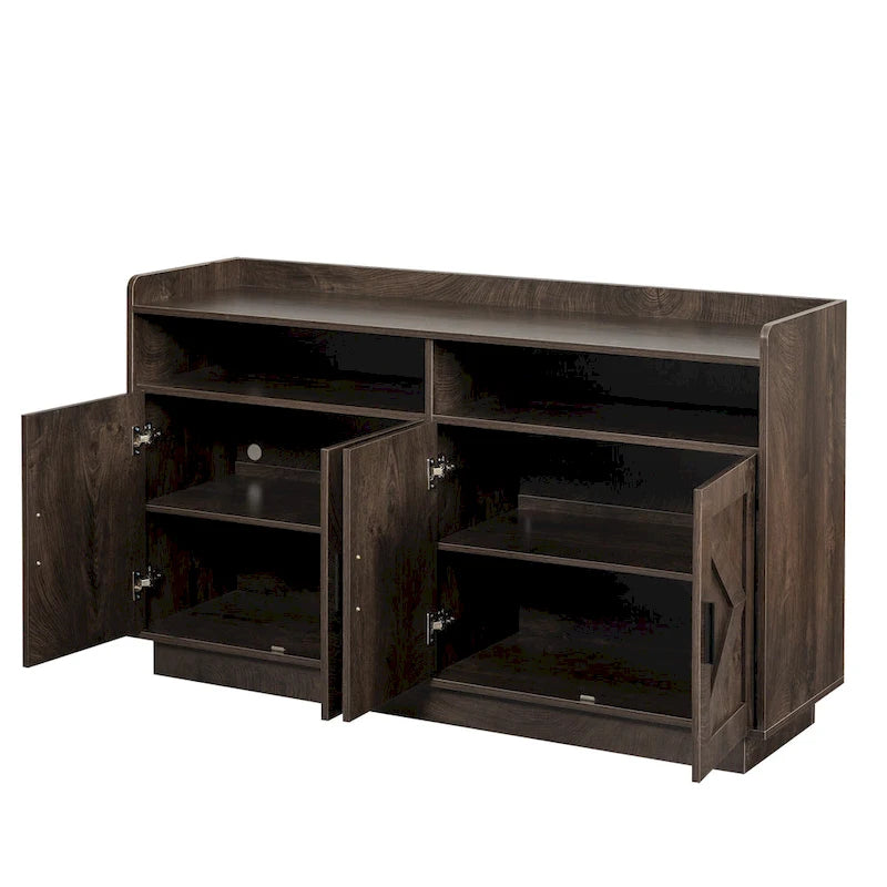 Credenza contenitore buffet con pannelli decorativi sulle ante e maniglie in metallo