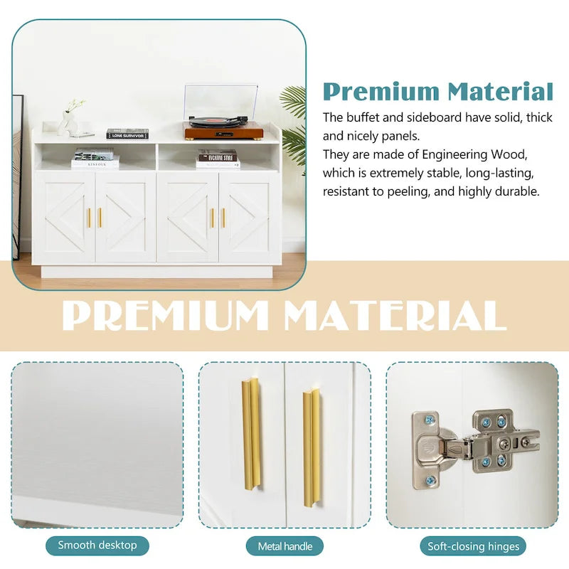 Credenza contenitore buffet con pannelli decorativi sulle ante e maniglie in metallo