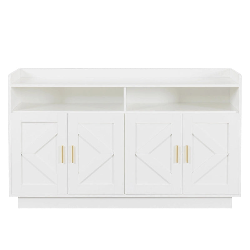 Credenza contenitore buffet con pannelli decorativi sulle ante e maniglie in metallo