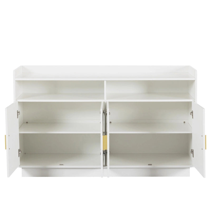 Credenza contenitore buffet con pannelli decorativi sulle ante e maniglie in metallo