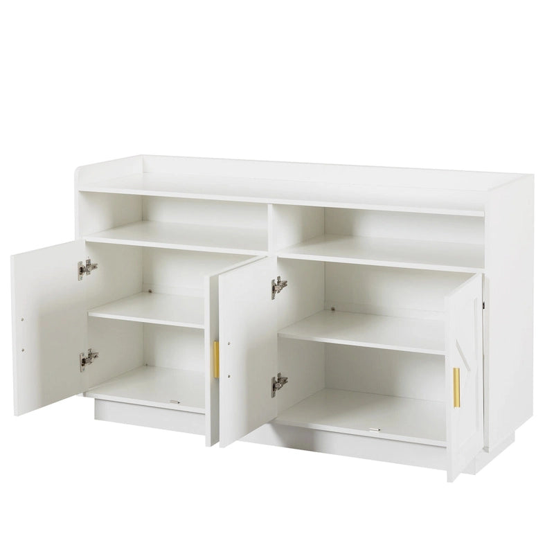 Credenza contenitore buffet con pannelli decorativi sulle ante e maniglie in metallo