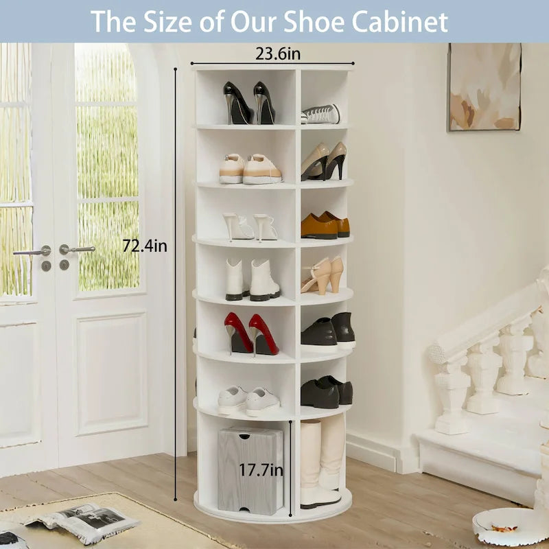 Tour porte-chaussures à 7 niveaux, organiseur de chaussures autoportant rotatif à 360, partie inférieure surélevée, pouvant contenir 28 paires de chaussures