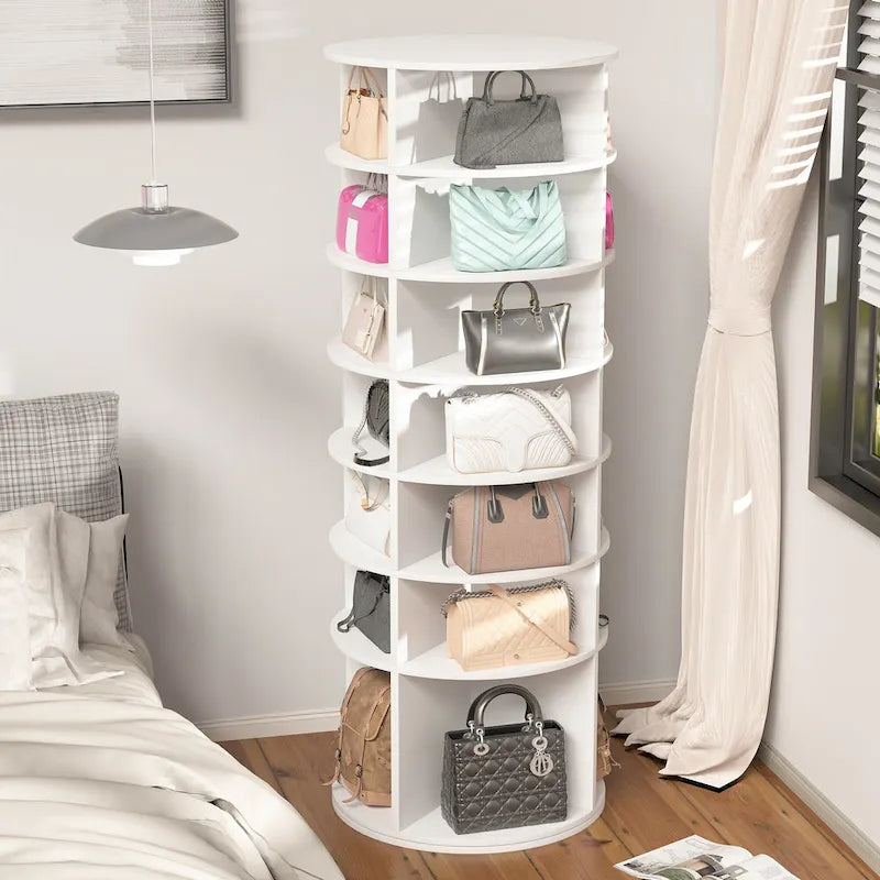 Tour porte-chaussures à 7 niveaux, organiseur de chaussures autoportant rotatif à 360, partie inférieure surélevée, pouvant contenir 28 paires de chaussures