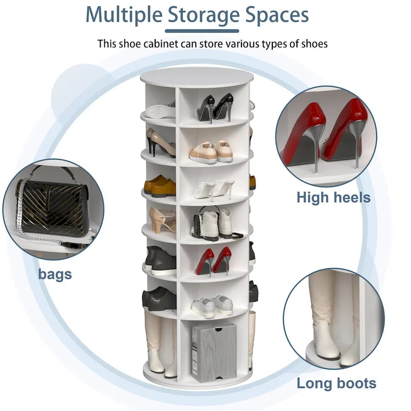 Tour porte-chaussures à 7 niveaux, organiseur de chaussures autoportant rotatif à 360, partie inférieure surélevée, pouvant contenir 28 paires de chaussures