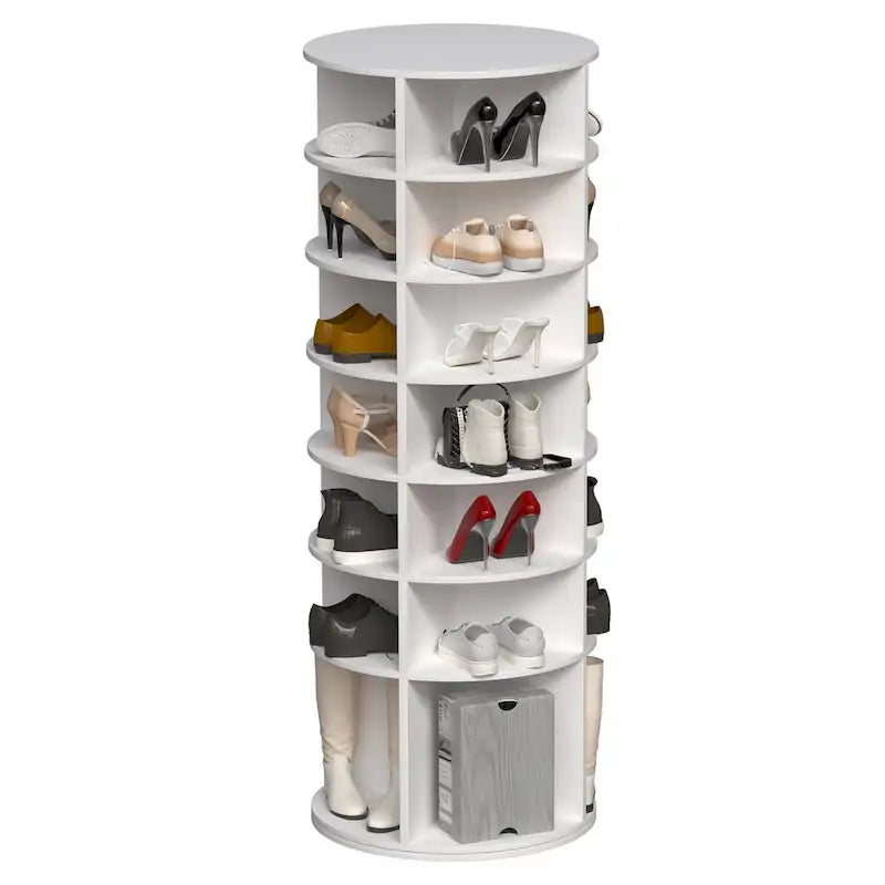 Tour porte-chaussures à 7 niveaux, organiseur de chaussures autoportant rotatif à 360, partie inférieure surélevée, pouvant contenir 28 paires de chaussures