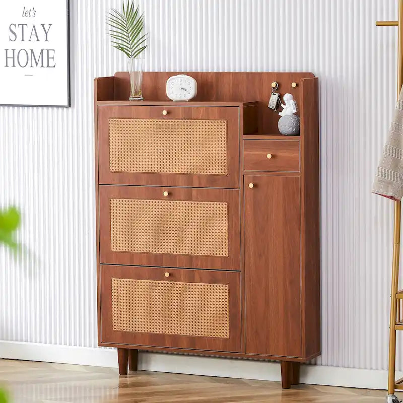 Armario de almacenamiento minimalista moderno, zapatero japonés de ratán, armario superior para cama, pequeño para el hogar