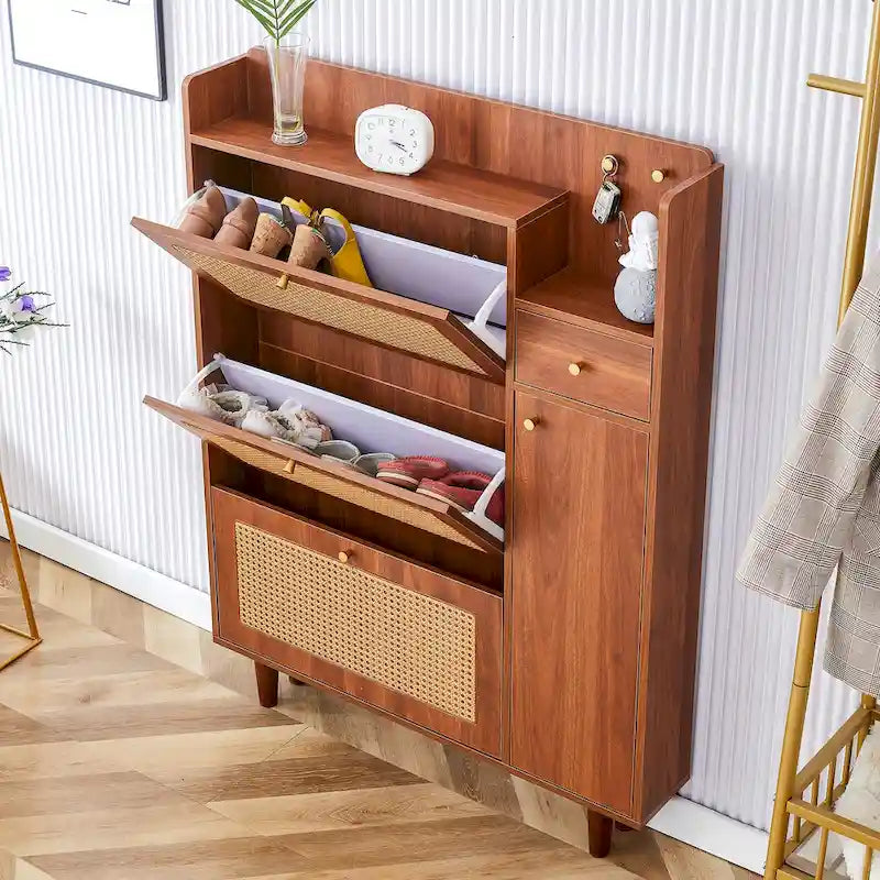 Armario de almacenamiento minimalista moderno, zapatero japonés de ratán, armario superior para cama, pequeño para el hogar