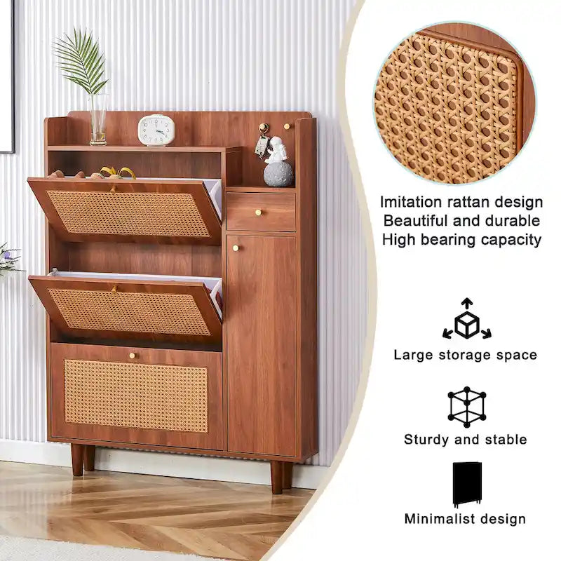 Armario de almacenamiento minimalista moderno, zapatero japonés de ratán, armario superior para cama, pequeño para el hogar