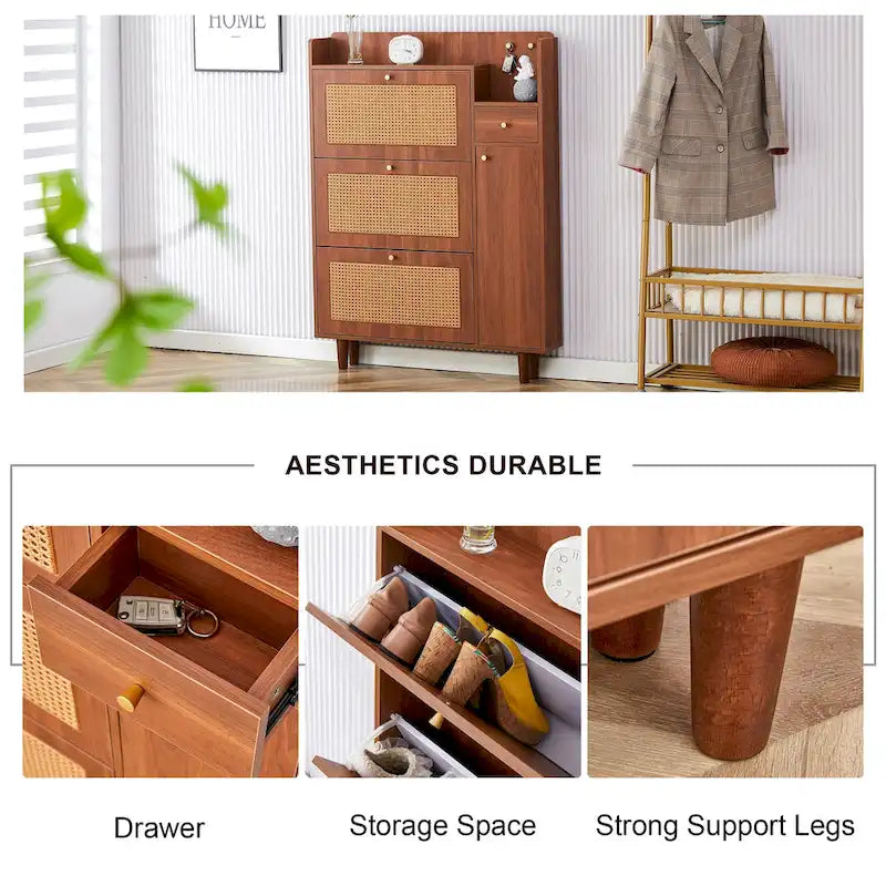 Armario de almacenamiento minimalista moderno, zapatero japonés de ratán, armario superior para cama, pequeño para el hogar