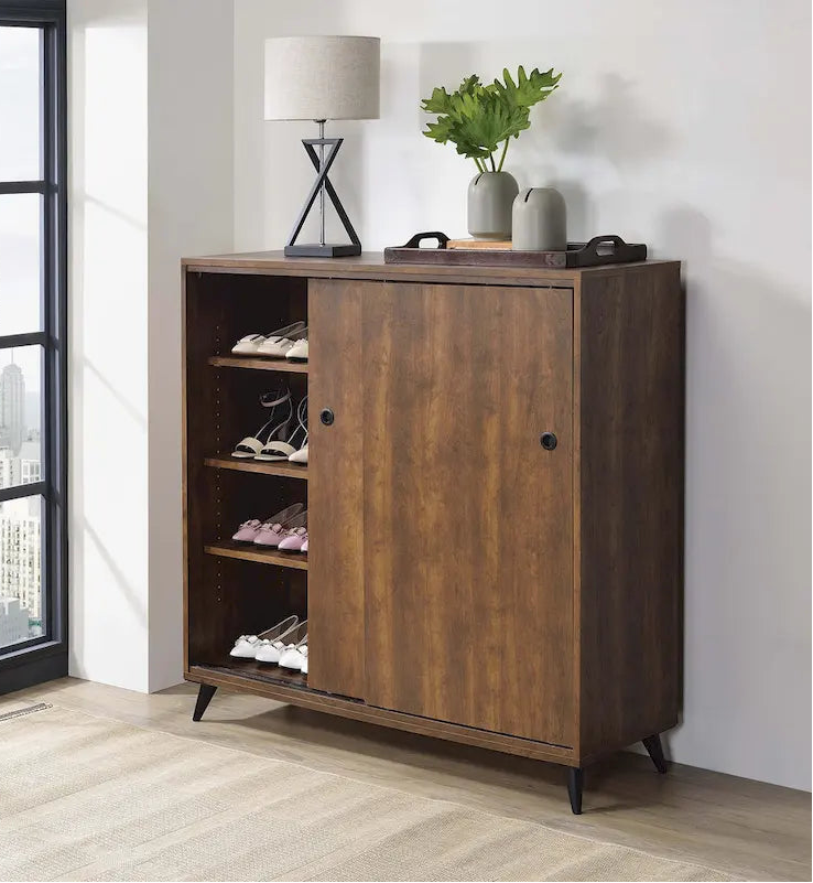 Oak Finish Shoe Cabinet