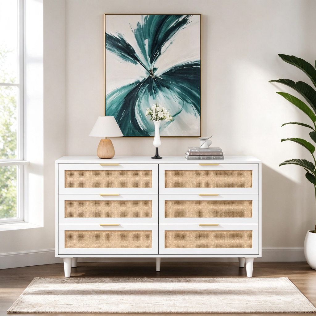 6-Drawers Rattan Storage Cabinet Rattan Drawer,for Bedroom