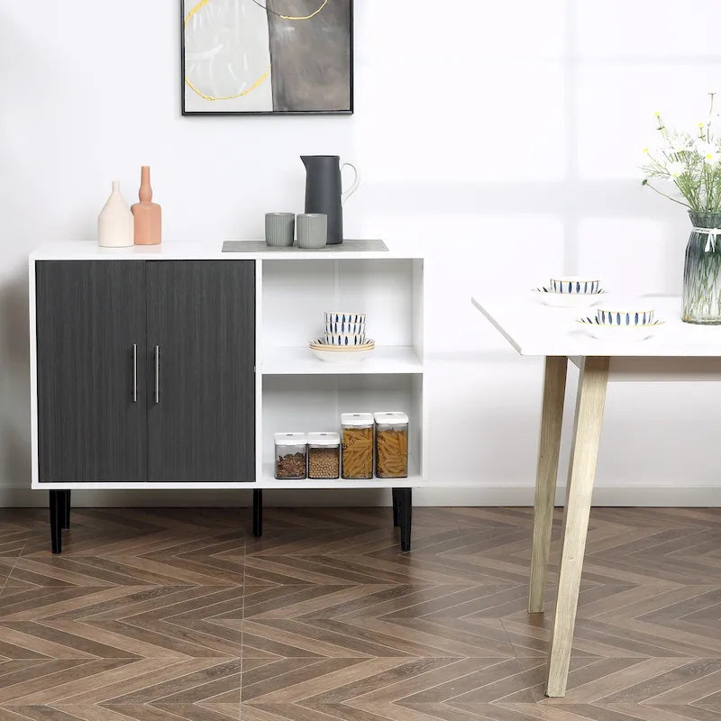 mueble aparador, aparador de almacenamiento con estante ajustable, armario de cocina independiente con 2 puertas, pasillo, gris