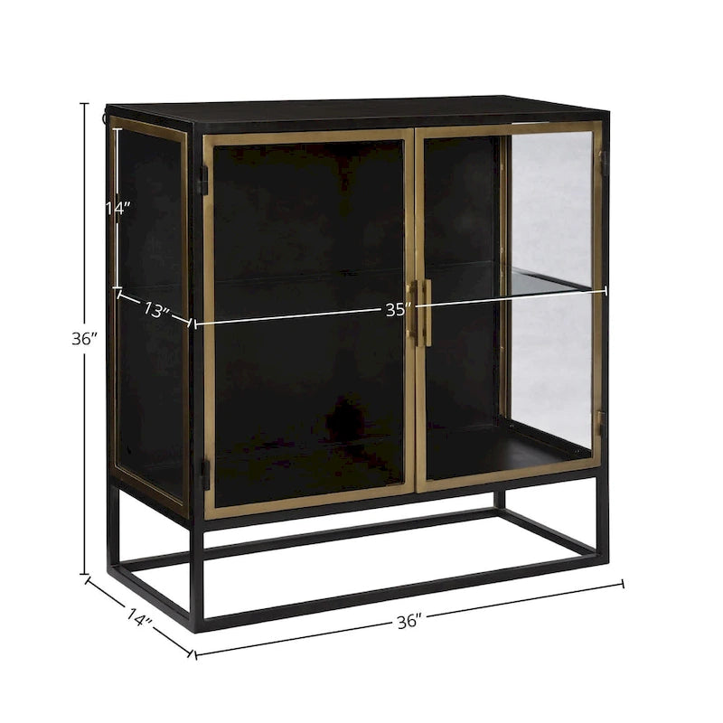 36-inch and Brass Iron and Glass 2-Door Sideboard