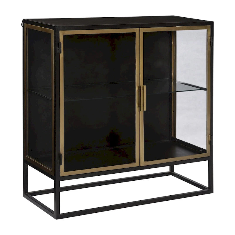 36-inch and Brass Iron and Glass 2-Door Sideboard