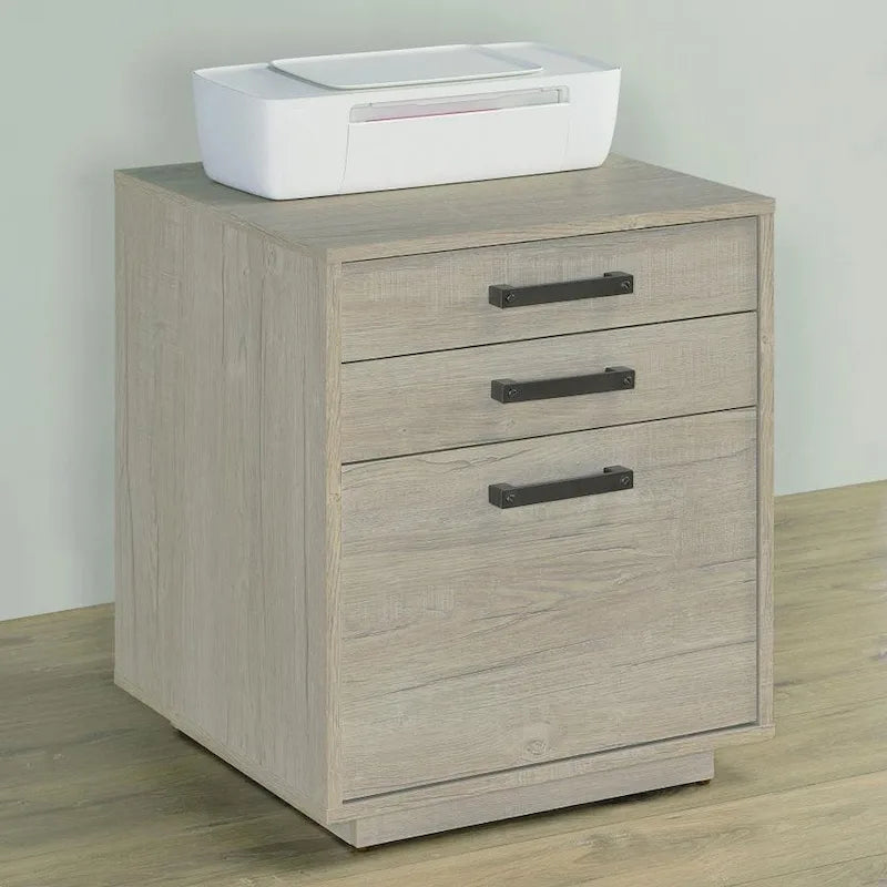 Archivador de madera gris y negro