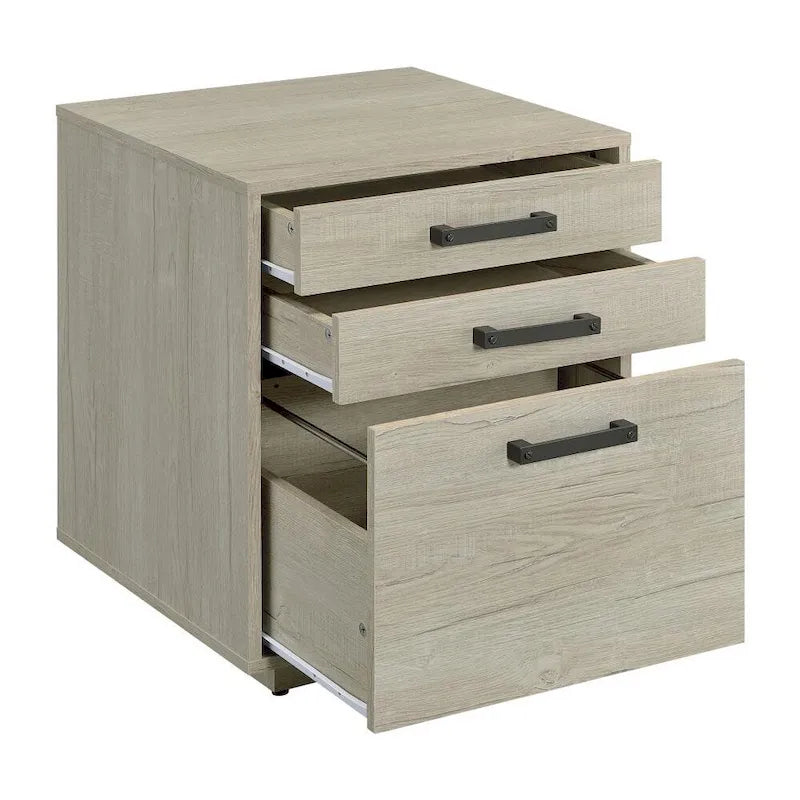 Archivador de madera gris y negro