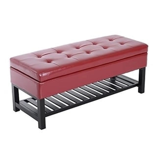 Porch & Den Westfield 44-inch Red PU Leather Tufted Shoe Rack Ottoman Storage Bench