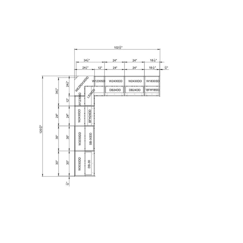 Cocina moderna de color negro, 10x8,5 pies de ancho - 102x120
