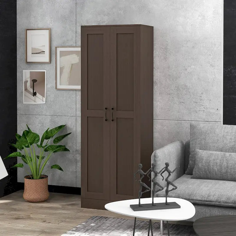 69 Tall Storage Cabinet with Movable Storage Shelves, Modern Style Pantry Cupboard Cabinet with Soft Doors, Coffee