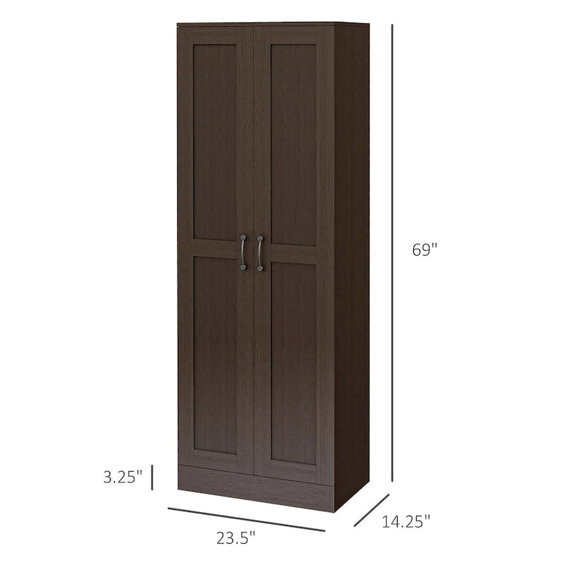 69 Tall Storage Cabinet with Movable Storage Shelves, Modern Style Pantry Cupboard Cabinet with Soft Doors, Coffee
