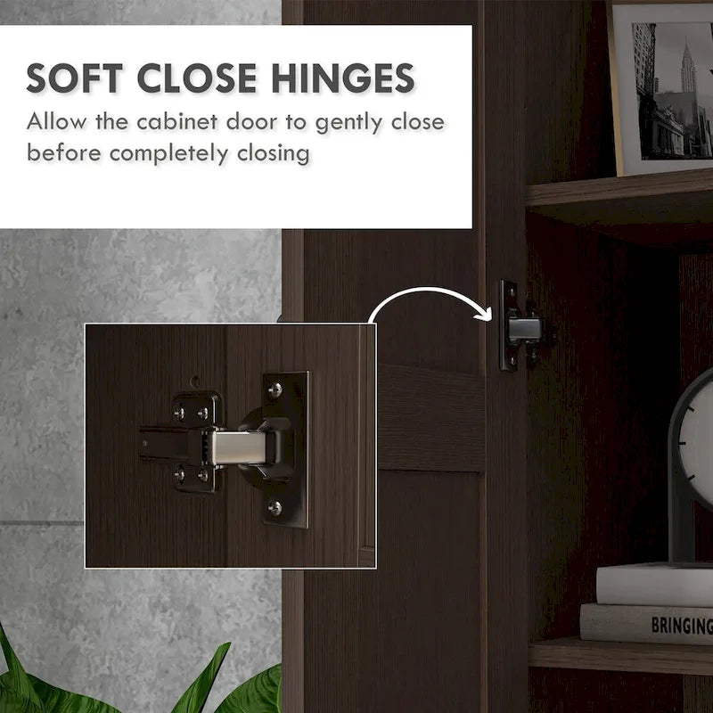 69 Tall Storage Cabinet with Movable Storage Shelves, Modern Style Pantry Cupboard Cabinet with Soft Doors, Coffee