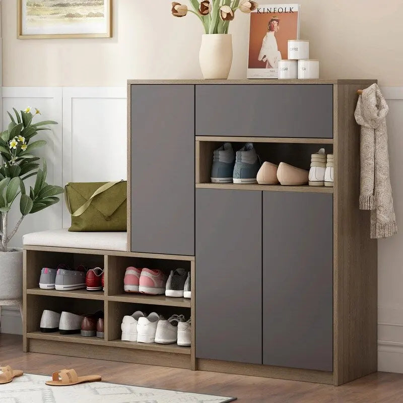 Multi-functional Shoe Storage Bench with Padded Seat