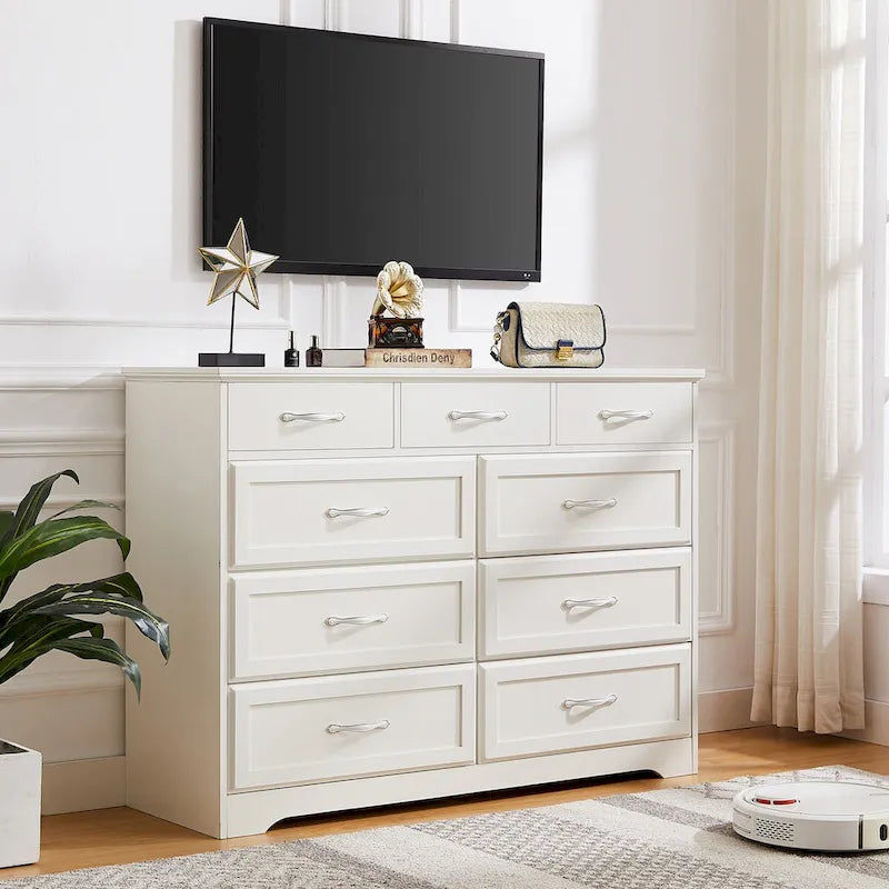 Cassettiera per camera da letto, cassettiera a 9 cassetti in legno con finitura antica per cameretta, soggiorno e corridoio