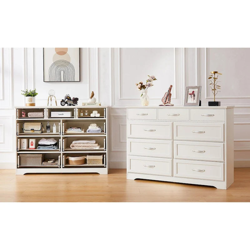 Cassettiera per camera da letto, cassettiera a 9 cassetti in legno con finitura antica per cameretta, soggiorno e corridoio