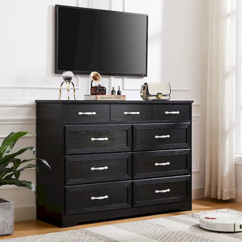Cassettiera per camera da letto, cassettiera a 9 cassetti in legno con finitura antica per cameretta, soggiorno e corridoio