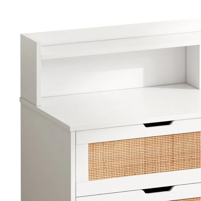 Black Six-Drawer Rattan Storage Cabinet with LED Lighting and Power Outlet