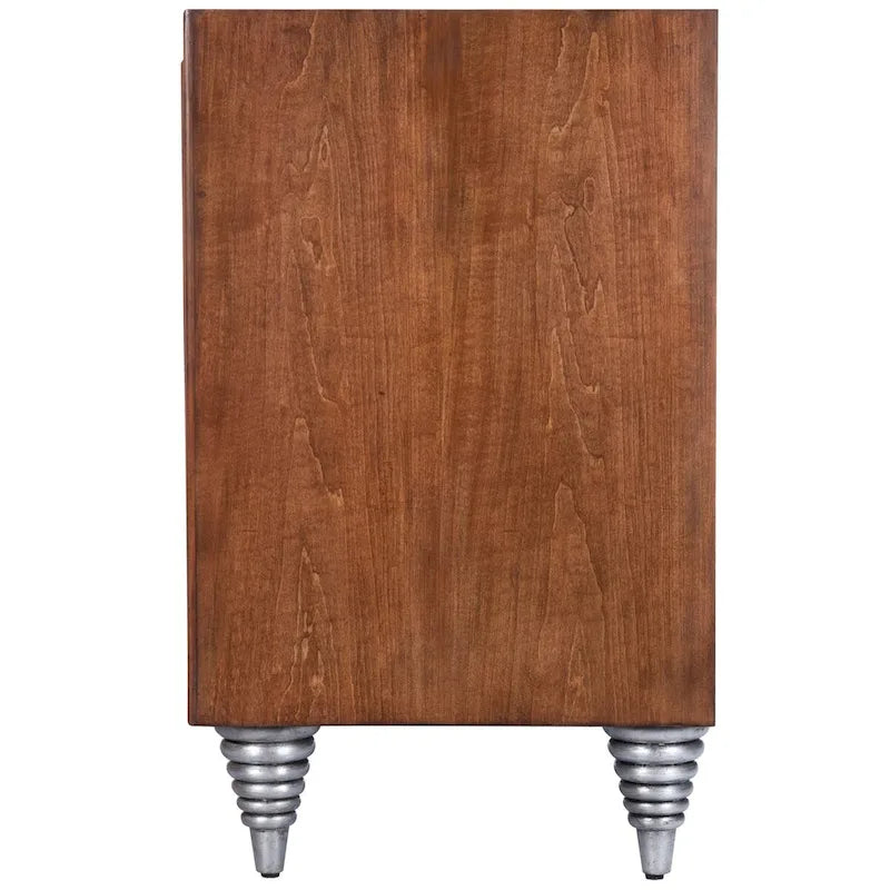 Credenza in legno marrone con pannelli delle ante in pelle e conchiglia Capiz