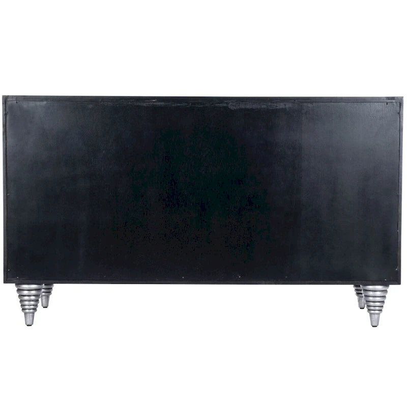 Credenza in legno marrone con pannelli delle ante in pelle e conchiglia Capiz