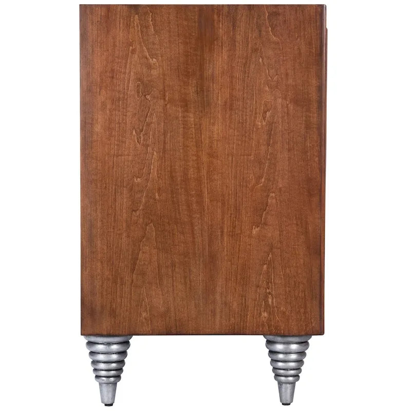 Credenza in legno marrone con pannelli delle ante in pelle e conchiglia Capiz