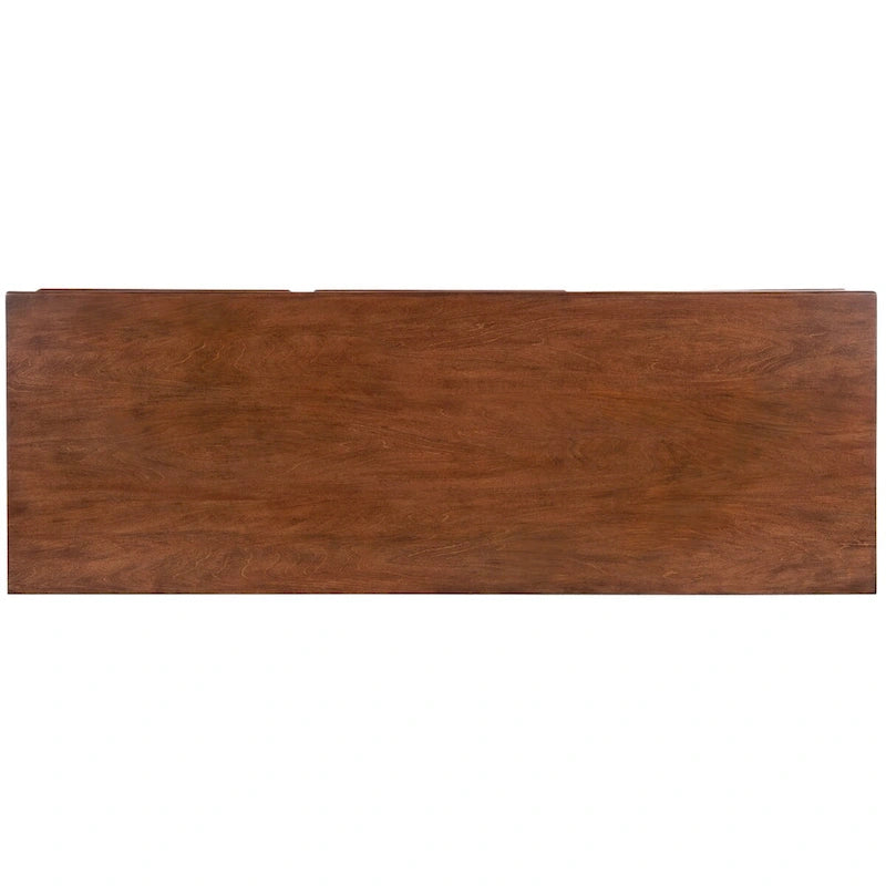 Credenza in legno marrone con pannelli delle ante in pelle e conchiglia Capiz