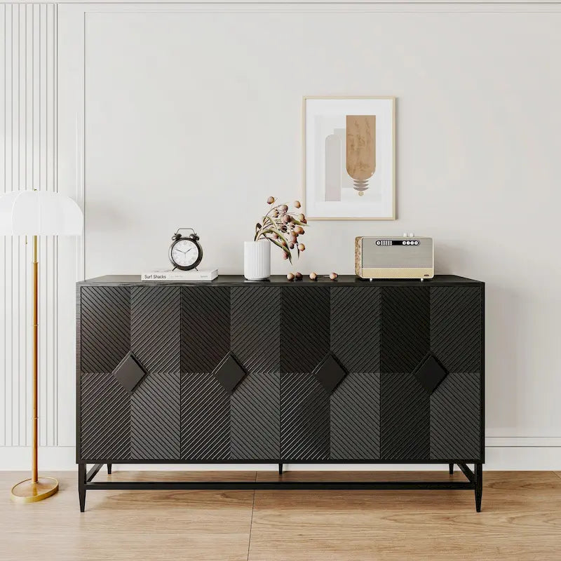 Accent Black 4-Door Wooden Sideboard Buffet Cabinet