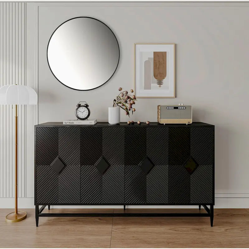 Accent Black 4-Door Wooden Sideboard Buffet Cabinet