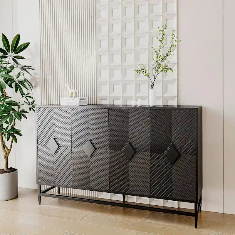 Accent Black 4-Door Wooden Sideboard Buffet Cabinet