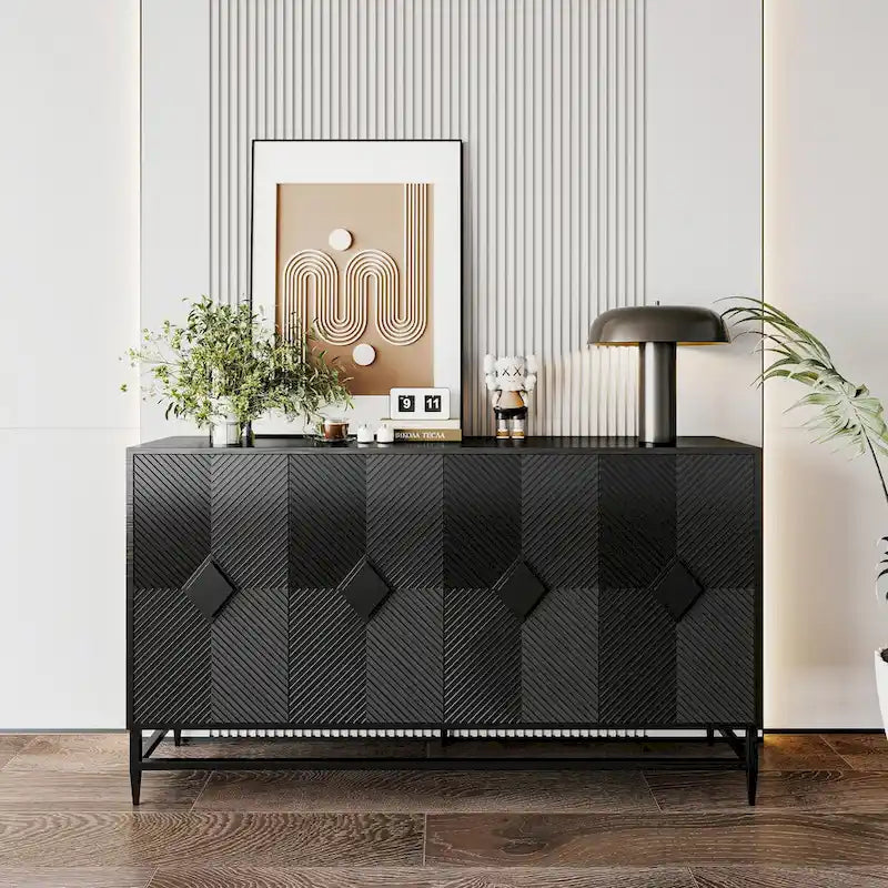 Accent Black 4-Door Wooden Sideboard Buffet Cabinet