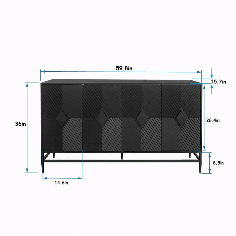 Accent Black 4-Door Wooden Sideboard Buffet Cabinet
