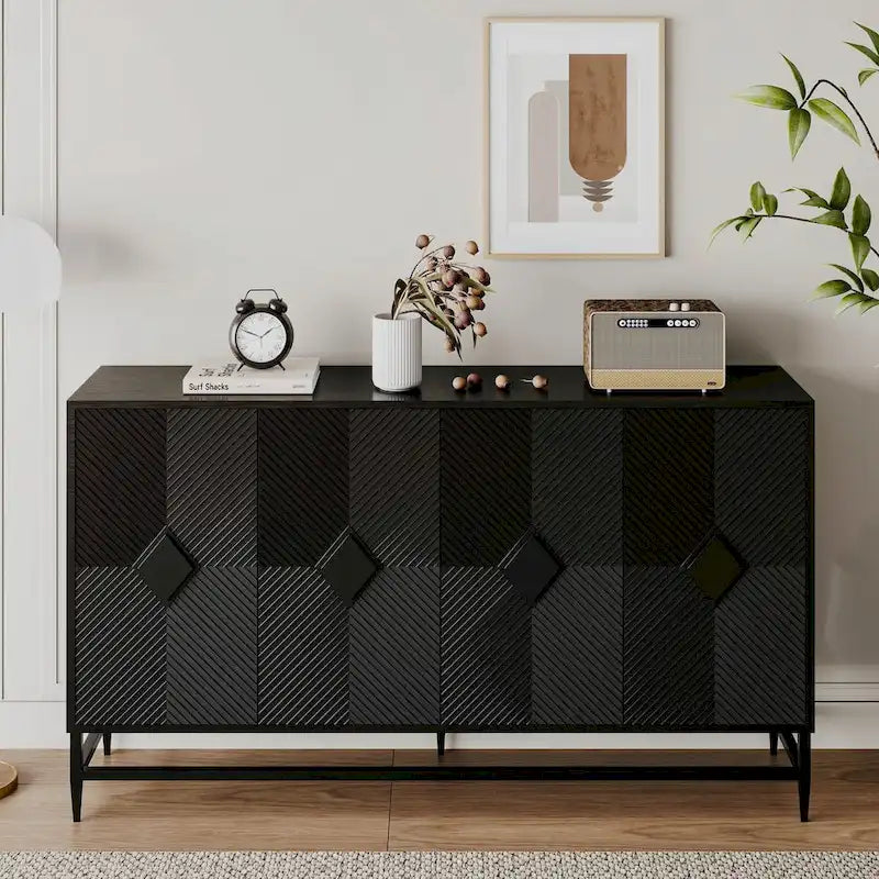 Accent Black 4-Door Wooden Sideboard Buffet Cabinet