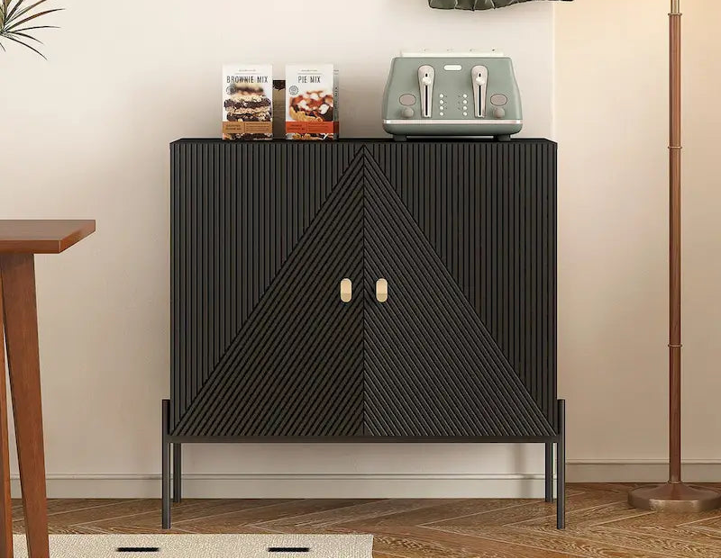 Sideboards Buffets Cabinet Home Coffee Bar Cabinet,with Drawers,2 Cabinets and 6-Bottle Wine Rack for Living Room(Black)