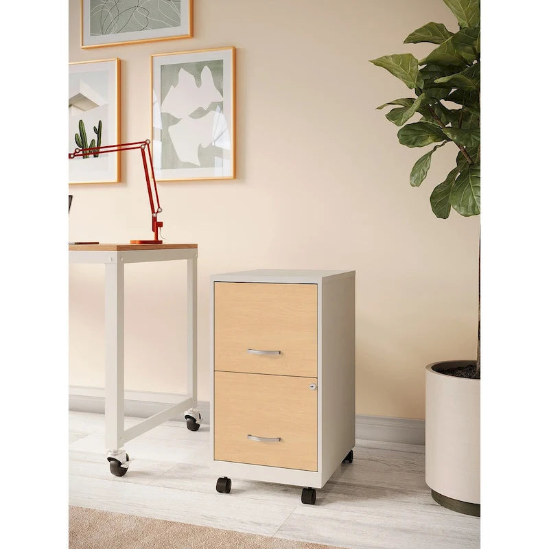Space Solutions 18 Deep 2 Drawer Mobile File Cabinet with Wood Pattern Drawer Fronts