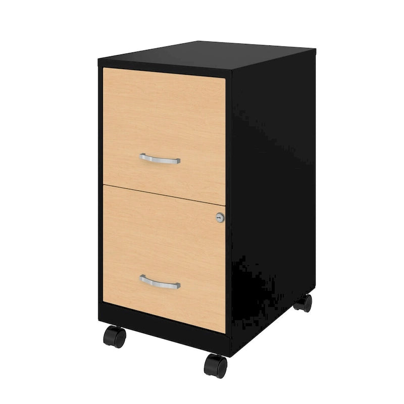 Archivador móvil de 2 cajones Space Solutions de 18 de profundidad con frentes de cajón con estampado de madera