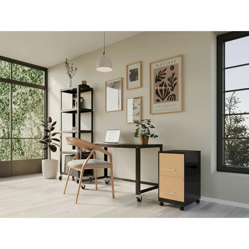 Archivador móvil de 2 cajones Space Solutions de 18 de profundidad con frentes de cajón con estampado de madera