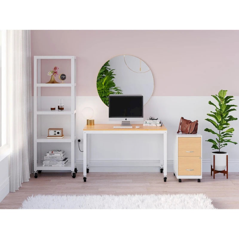 Archivador móvil de 2 cajones Space Solutions de 18 de profundidad con frentes de cajón con estampado de madera