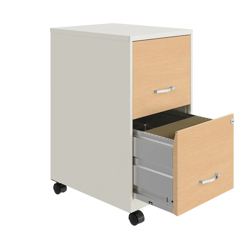 Archivador móvil de 2 cajones Space Solutions de 18 de profundidad con frentes de cajón con estampado de madera