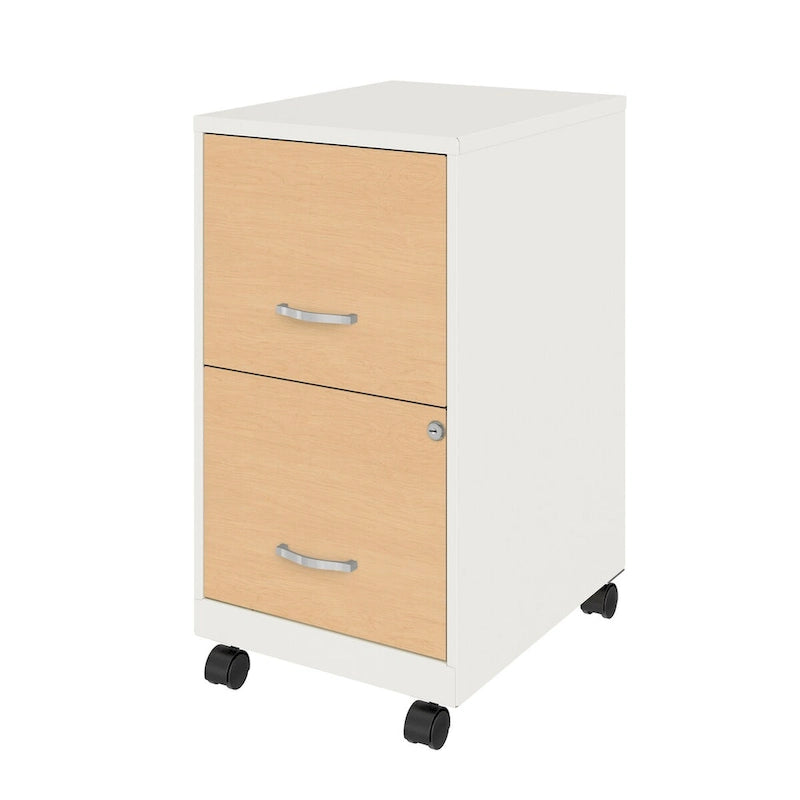 Archivador móvil de 2 cajones Space Solutions de 18 de profundidad con frentes de cajón con estampado de madera